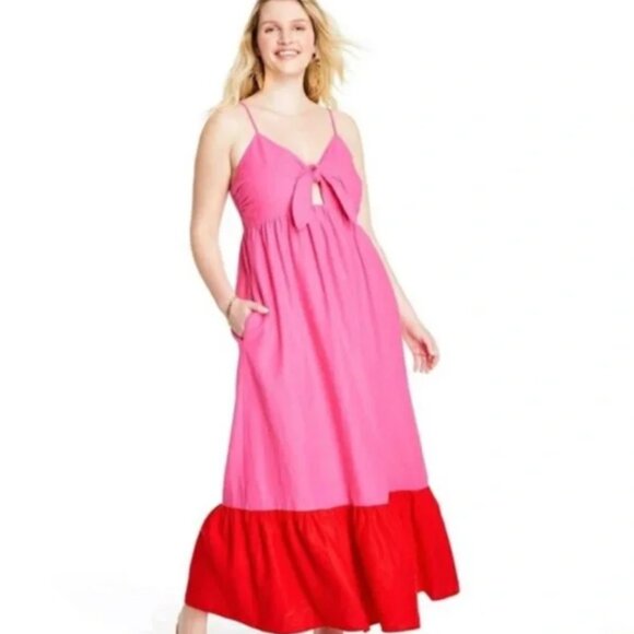 Limited Edition Target x Tabitha Brown Bow Maxi Pink Linen Dress - Picture 1 of 6